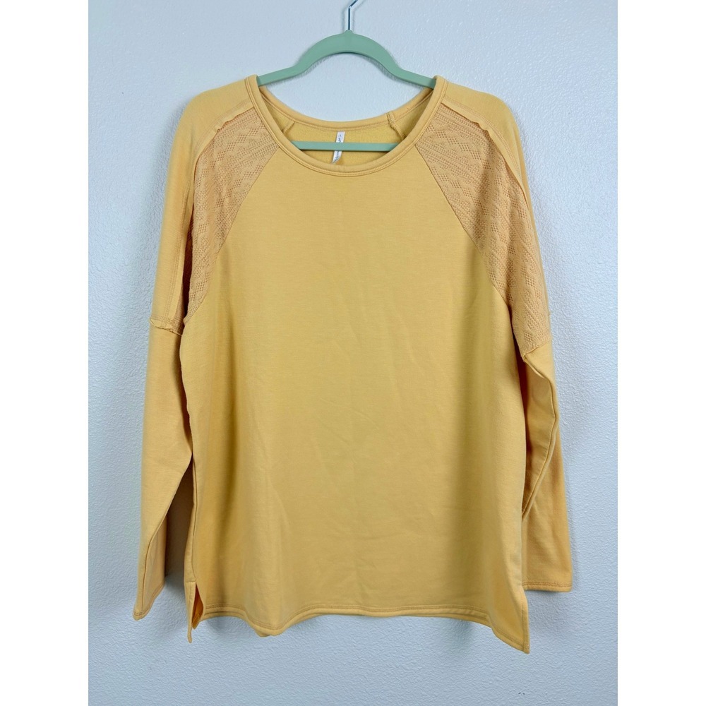 Passport Large Butter Yellow Lace Shoulder Sweatshirt Top Cottagecore Fall Cozy